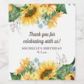 Zonnebloemen Eucalyptus Birthday Party Hartelijk d Wijn Etiket (Enkel label)