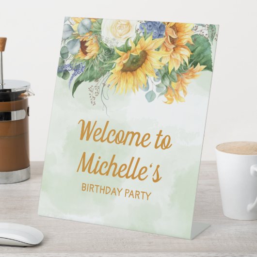 Zonnebloemen Eucalyptus Birthday Welkom Reclamebord Met Voetstuk (Insitu)