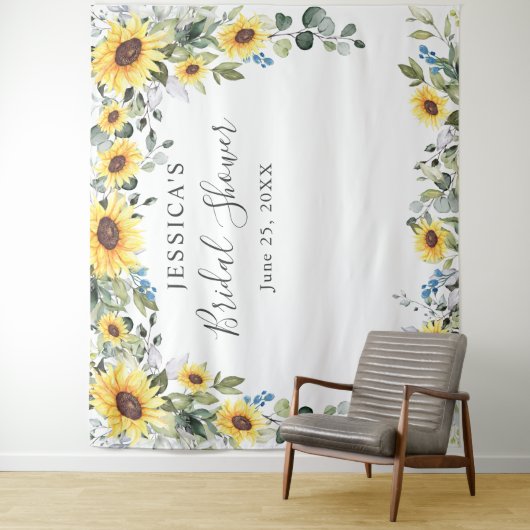 Zonnebloemen Eucalyptus Bruiloft Feest Foto Achter Wandkleed (In situ)