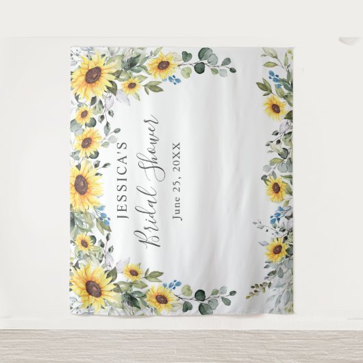 Zonnebloemen Eucalyptus Bruiloft Feest Foto Achter Wandkleed (Voorkant)