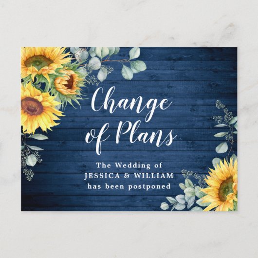Zonnebloemen Eucalyptus Chic Wedding Change of Pla Briefkaart (Voorkant)