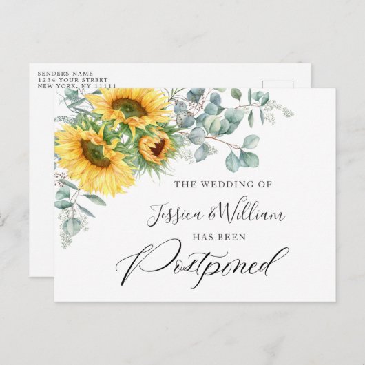 Zonnebloemen eucalyptus chique bruiloft uitgesteld briefkaart (Voorkant / Achterkant)