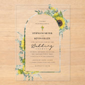 Zonnebloemen & Eucalyptus Cross Wedding Acryl Uitnodigingen (Voorkant)