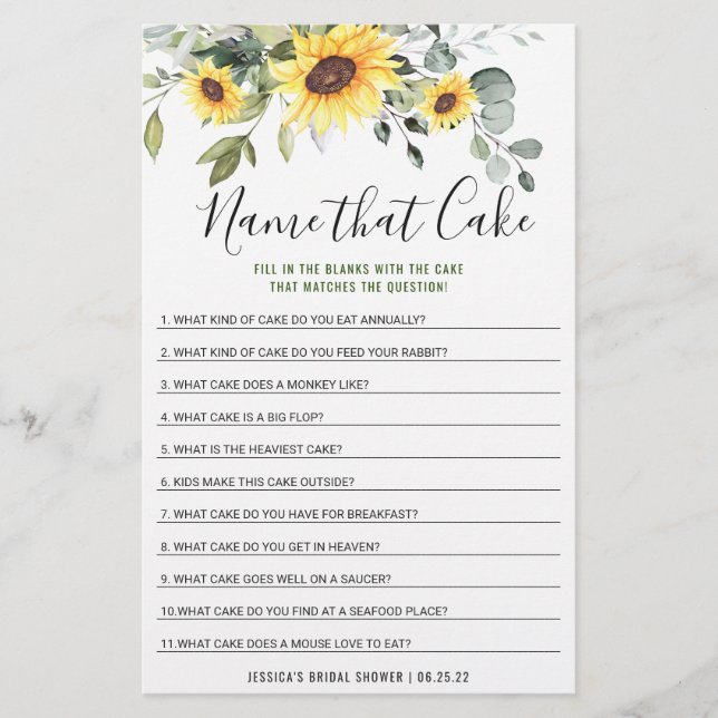 Zonnebloemen Eucalyptus dubbelzijdig Bridal Game (Voorkant)