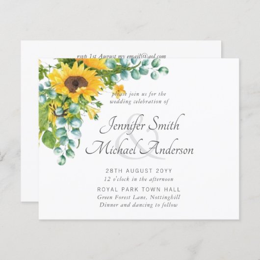 Zonnebloemen Eucalyptus Floral Leaf Wedding Invita (Voorkant / Achterkant)