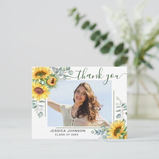 Zonnebloemen Eucalyptus FOTO Afstuderen Dank u P Briefkaart (Staand voorkant)