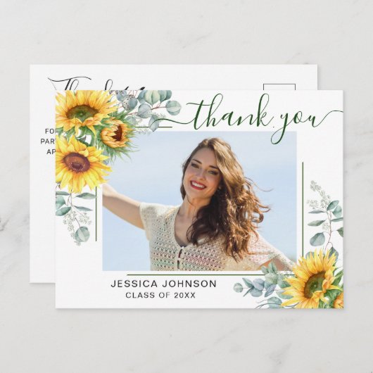 Zonnebloemen Eucalyptus FOTO Afstuderen Dank u P Briefkaart (Voorkant / Achterkant)