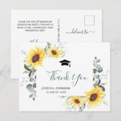 Zonnebloemen Eucalyptus FOTO Afstuderen Dank u wel Aankondigingskaart (Voorkant / Achterkant)