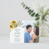 Zonnebloemen Eucalyptus FOTO Bruiloft Save the Dat Briefkaart (Staand voorkant)