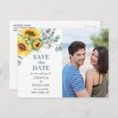 Zonnebloemen Eucalyptus FOTO Bruiloft Save the Dat Briefkaart (Voorkant / Achterkant)