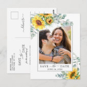 Zonnebloemen Eucalyptus FOTO Bruiloft Save the Dat Briefkaart (Voorkant / Achterkant)