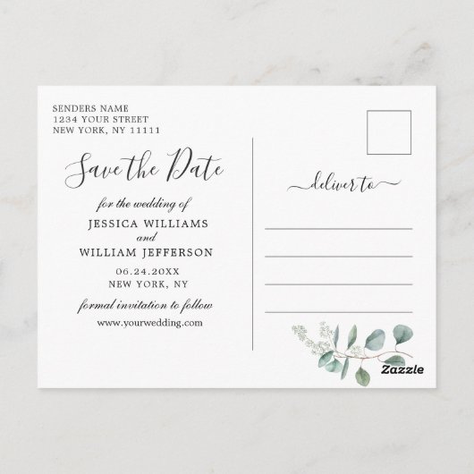 Zonnebloemen Eucalyptus FOTO Bruiloft Save the Dat Briefkaart (Achterkant)