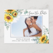 Zonnebloemen Eucalyptus FOTO Bruiloft Save the Dat Briefkaart (Voorkant)