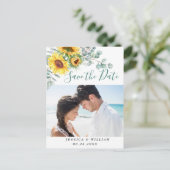 Zonnebloemen Eucalyptus FOTO Bruiloft Save the Dat Briefkaart (Staand voorkant)