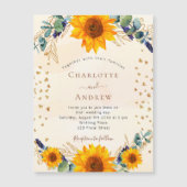 Zonnebloemen Eucalyptus gold harten luxe bruiloft Magnetische Uitnodiging (Voorkant)