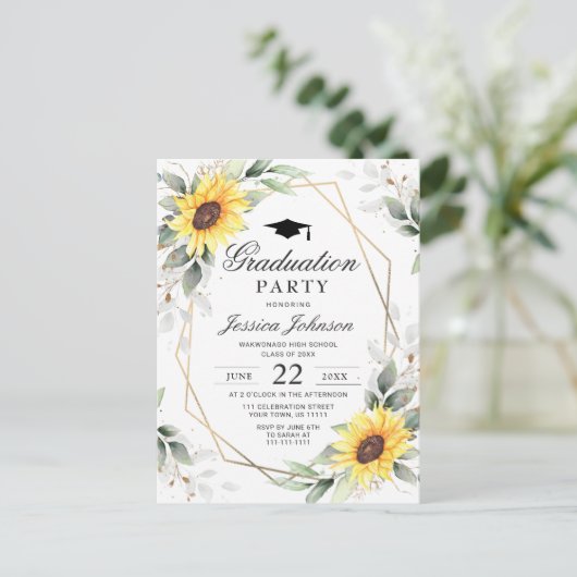 Zonnebloemen Eucalyptus Graduation Party Invitatio Briefkaart (Staand voorkant)