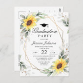Zonnebloemen Eucalyptus Graduation Party Invitatio Briefkaart (Voorkant / Achterkant)