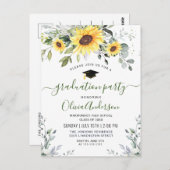 Zonnebloemen Eucalyptus Graduation Party Invitatio Briefkaart (Voorkant / Achterkant)