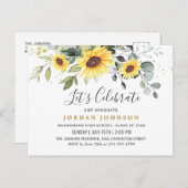 Zonnebloemen Eucalyptus Graduation Party Invitatio Briefkaart (Voorkant / Achterkant)