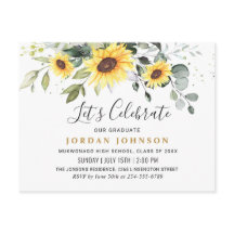 Zonnebloemen Eucalyptus Graduation Party Invitatio