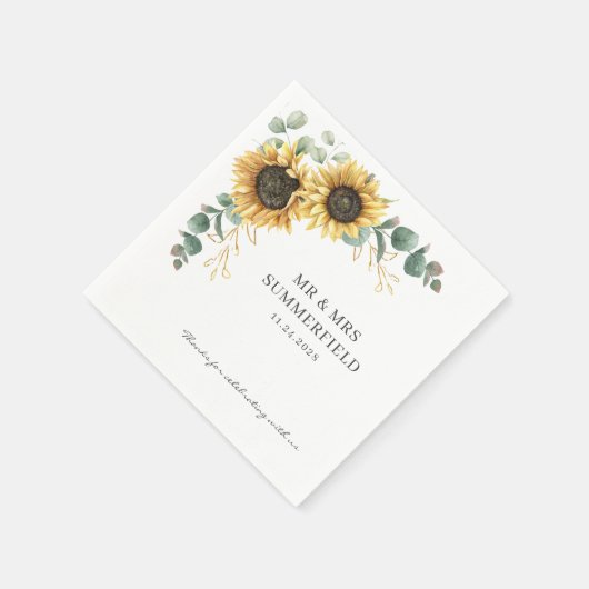 Zonnebloemen Eucalyptus Greenery Weddenschap Paper Servet (Hoek)