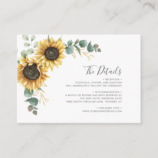 Zonnebloemen Eucalyptus Greenery Wedding Informatiekaartje (Voorkant)