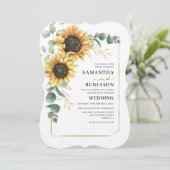 Zonnebloemen Eucalyptus Greenery Wedding Kaart (Staand voorkant)