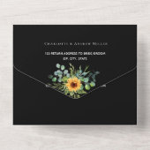 Zonnebloemen eucalyptus groen zwart bruiloft all in one uitnodiging (Achterkant)