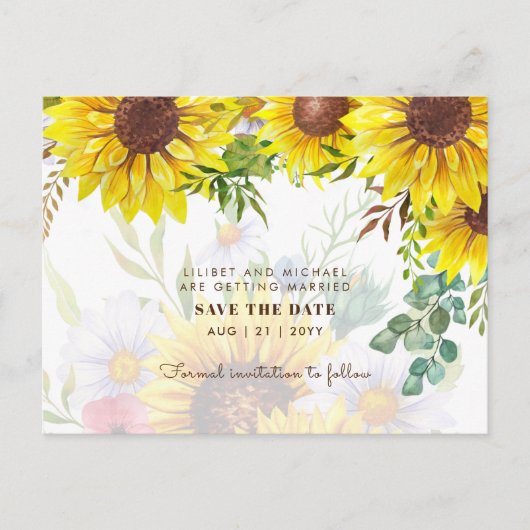 Zonnebloemen Eucalyptus Groene Bloemen Trouwdag AA Briefkaart (Voorkant)