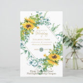 Zonnebloemen Eucalyptus Groene Huwelijksuitnodigin (Staand voorkant)