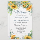 Zonnebloemen Eucalyptus Huwelijksceremonie Program (Voorkant / Achterkant)