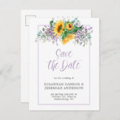 Zonnebloemen Eucalyptus Lavender Save the Date Aankondigingskaart (Voorkant / Achterkant)