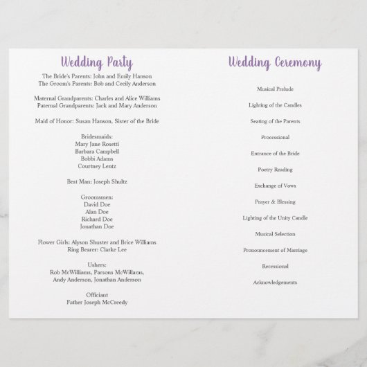 Zonnebloemen, Eucalyptus, Lavender Wedding Program (Achterkant)