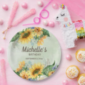 Zonnebloemen Eucalyptus Leaves Birthday Name Date Papieren Bordje (Feest)