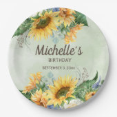 Zonnebloemen Eucalyptus Leaves Birthday Name Date Papieren Bordje (Voorkant)