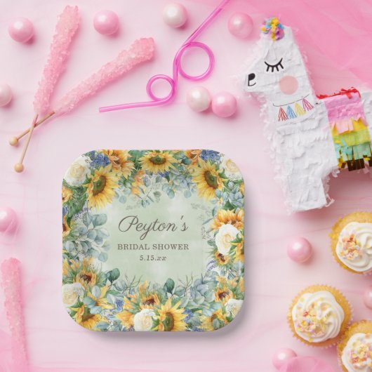 Zonnebloemen Eucalyptus Leaves Vrijgezellenfeest S Papieren Bordje (Feest)