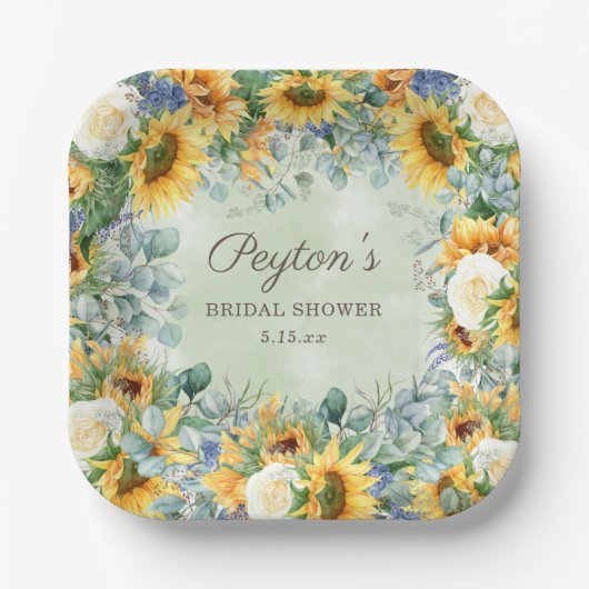 Zonnebloemen Eucalyptus Leaves Vrijgezellenfeest S Papieren Bordje (Voorkant)