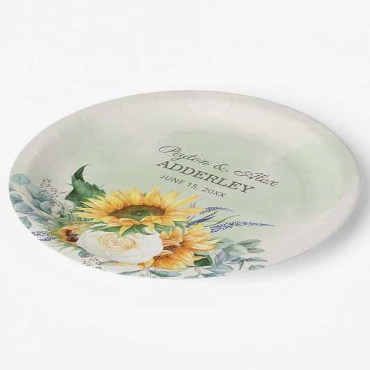 Zonnebloemen Eucalyptus Leaves Weddenschappen Rece Papieren Bordje (Gekanteld)