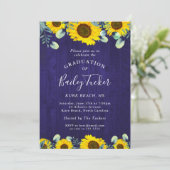 Zonnebloemen Eucalyptus Navy Blue Rustic Afstudere Kaart (Staand voorkant)