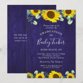 Zonnebloemen Eucalyptus Navy Blue Rustic Afstudere Kaart (Voorkant / Achterkant)