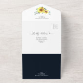Zonnebloemen Eucalyptus Navy Floral Wedding RSVP All In One Uitnodiging (Buitenkant)