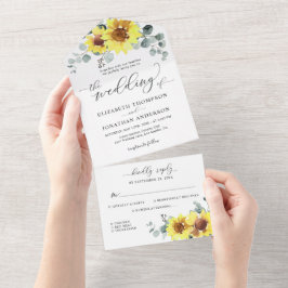 Zonnebloemen Eucalyptus Navy Floral Wedding RSVP All In One Uitnodiging