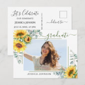 Zonnebloemen Eucalyptus PHOTO Graduation Party Aankondigingskaart (Voorkant / Achterkant)