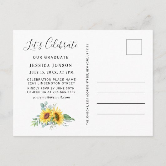 Zonnebloemen Eucalyptus PHOTO Graduation Party Aankondigingskaart (Achterkant)