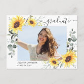 Zonnebloemen Eucalyptus PHOTO Graduation Party Aankondigingskaart (Voorkant)