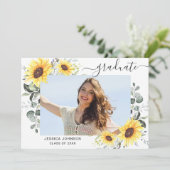 Zonnebloemen Eucalyptus PHOTO Graduation Party Kaart (Staand voorkant)
