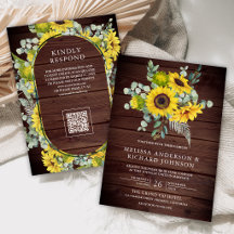 Zonnebloemen Eucalyptus QR Code Houten Bruiloft