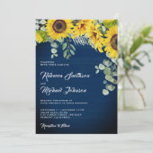 Zonnebloemen Eucalyptus QR Code Navy Blue Weddensc Kaart (Staand voorkant)