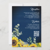 Zonnebloemen Eucalyptus QR Code Navy Blue Weddensc Kaart (Achterkant)