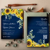 Zonnebloemen Eucalyptus QR Code Navy Blue Weddensc Kaart